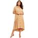 Plus Size Women's Ruffled Shirt Dress by June+Vie in Soft Camel (Size 26/28)
