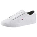 Sneaker TOMMY HILFIGER "ESSENTIAL LEATHER SNEAKER", Herren, Gr. 44, weiß, Leder, sportlich, Schuhe, Freizeitschuh, Halbschuh, Schnürschuh mit Flaggenstickerei