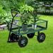 NiamVelo Heavy-Duty Steel Garden Cart Fold Wagon Cart Utility Yard Dump Cart with Removable Sides and 10 Pneumatic Tires Green
