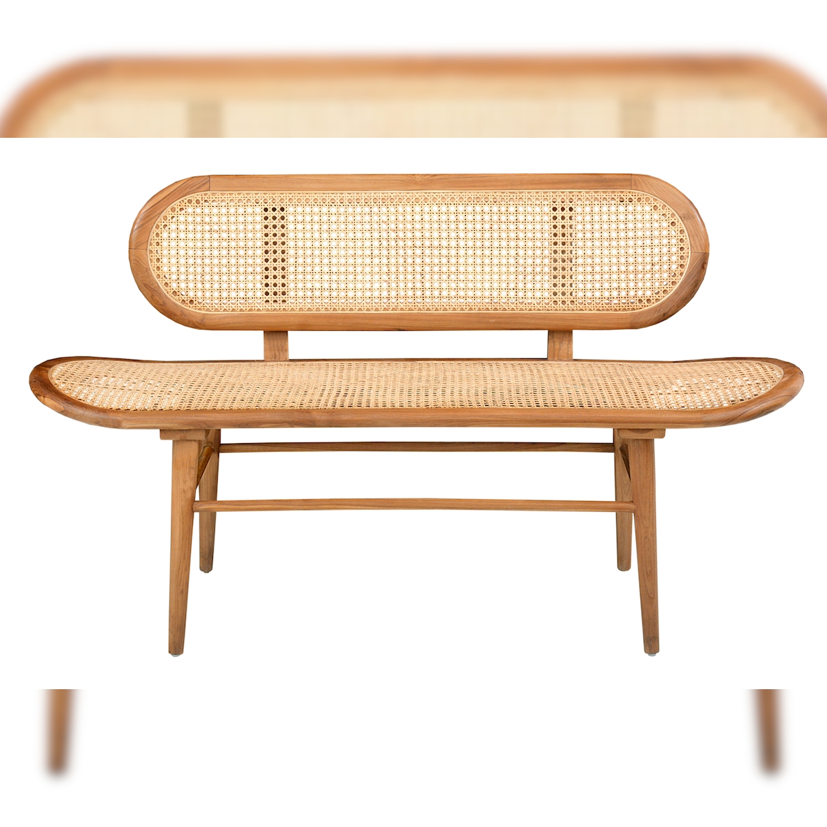 SIT Möbel Bank groß | Sitz- und Rückenfläche Rattan | Rahmen-Gestell Teak-Holz naturfarben | B 141 x T 50 x H 81 cm |05359-01 |Serie RATTAN Image