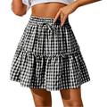 2023 Women s Drape Plaid Print Skirt High Waist Elastic Retro Plaid Short Skirt Metallic Skirt Womens Skirts Midi Length Girls Swim Skirt Tennis Skirts for Women Tight Skirt
