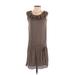 Express Casual Dress - DropWaist Scoop Neck Sleeveless: Tan Print Dresses - Women's Size X-Small