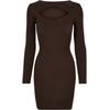 Shirtkleid URBAN CLASSICS "Urban Classics Damen Ladies Cut Out Dress", Damen, Gr. L, US-Größen, braun, 35% Viskose, 35% Polyacryl, 30% Polyamid, unifarben, klassisch, slim fit, U-Boot-Ausschnitt, Langarm, Kleider