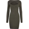 Shirtkleid URBAN CLASSICS "Urban Classics Damen Ladies Cut Out Dress", Damen, Gr. M, US-Größen, grün (olive), 35% Viskose, 35% Polyacryl, 30% Polyamid, unifarben, klassisch, slim fit, U-Boot-Ausschnitt, Langarm, Kleider