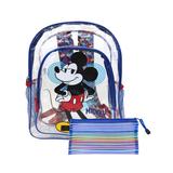 Disney Accessories | Disney Mickey Mouse Transparent Backpack 16" W/ Mesh Zipper Pencil Pouch Set | Color: Blue | Size: Osbb