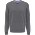 Strickpullover FYNCH-HATTON "FYNCH-HATTON Pullover mit V-Kragen", Herren, Gr. XXXL (60/62), grau (stahlgrau), Strick, Obermaterial: 100% Baumwolle, unifarben, casual, bequem hüftbedeckend, V-Ausschnitt, Langarm Flachstrickbündchen, Pullover, mit...