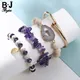 BOJIU-Lot de 4 bracelets en pierre naturelle et métal pour femme bijoux perlés pendentif BCSET34