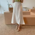 Jupe mi-longue taille haute pour femmes couleur unie blanche élastique ligne A nouvelle