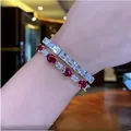 Bracelet en or blanc 14 carats avec diamants de laboratoire taillés en émeraude pour femme bracelet