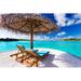 Highland Dunes Two Chairs and Umbrella on Tropical Beach by Mvaligursky - Wrapped Canvas Photograph Metal | 32 H x 48 W x 1.25 D in | Wayfair