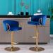 Everly Quinn Mahsun 2 Pieces Bar Stools Set, Bar Chairs w/ Chrome Footrest & Adjustable Height Base Upholstered/Velvet/Metal in Blue | Wayfair