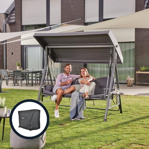 Hollywoodschaukel descanso Grau mit Abdeckung - 3-Sitzer, b/h/l 115cm x 195cm x 198cm, inkl.
