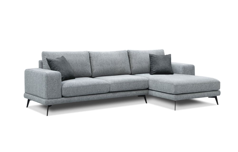 Canapé d'angle droit 4 places tissu gris clair