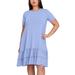42POPS Women's Casual Dresses SPRING - Spring Blue Crewneck Short-Sleeve Ruffle-Hem Pocket Shift Dress - Plus