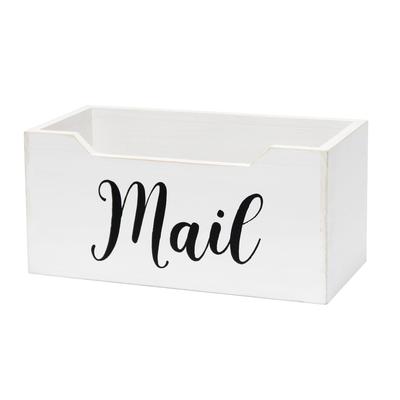 Rectangular Wooden "Mail" Printed Accent Box - 11.5" - White and Black