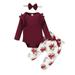 Swaddles for Girls Baby Girls Long Sleeve Solid Ribbed Romper Tops Flower Print Pants With Headbands Outfit Set Clothes 3PCS