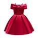 TAGOLD Toddler Girls Solid Color Temperament Bowknot Off Shoulder Pleated Skirt Birthday Party Gown Long Dresses Red 4-5Yearsï¼ˆ4-5Yï¼‰