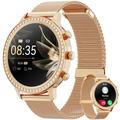 Mingwear Stylish Women s Smartwatch with Calls (Make/Receive) with Fitness Tracker Multi-Sport Mode for Android Ios IP67 Water Resistant Heartbeat Fitness Tracker Watch Gold