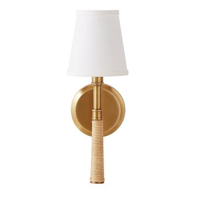 Desta 1-Light Rattan Sconce with Shade - Natural/Brass with Tall White Shade - Ballard Designs