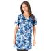 Plus Size Women's Short-Sleeve V-Neck Ultimate Tunic by Roaman's in Blue Dreamy Floral (Size M) Long T-Shirt Tee