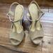 Anthropologie Shoes | Anthropologie Glitz T Strap Platform Sandal Size 39 | Color: Tan | Size: 39