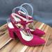 Jessica Simpson Shoes | Jessica Simpson Red Suede Adjustable Slingback Block Heel Peep Toe Sandals 6 B | Color: Red | Size: 6