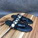 Jessica Simpson Shoes | Jessica Simpson Black Leather T Strap Floral Embroidered Sandals Womens Size 6 B | Color: Black | Size: 6