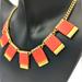 J. Crew Jewelry | Beautiful J. Crew Statement Necklace With Red Orange Pop Color Art Deco Style | Color: Gold/Red | Size: Os