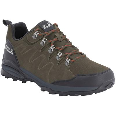 Wanderschuh JACK WOLFSKIN "REFUGIO TEXAPORE LOW M", Gr. 46, grün (khaki), Leder, Textil, sportlich, Schuhe, wasserdicht