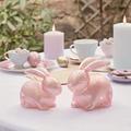 Lights4fun Set of 2 Pastel Pink Mottled Glass Easter Bunny Decorations 20 Warm White LEDs Battery Operated with Timer