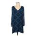 Three Eighty Two Casual Dress: Blue Aztec or Tribal Print Dresses - Women's Size Small