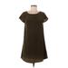 Criss Cross Casual Dress - A-Line Crew Neck Short Sleeve: Brown Brocade Dresses - Women's Size Medium