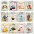 Plaques Métalliques Vintage Chi Cake Tea Pot Décor de Cuisine 18 Assiettes Rétro Décoration de