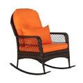Outdoor Rocking Chair for Porch Latte Woven Single Rocking Chair Sofa with Cushion