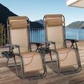 NiamVelo Zero Gravity Chairs Outdoor Patio Chair Set of 2 Lounge Chairs Adjustable Lawn Chair with Pillow Cup Holder Deck Chairs Folding Reclining Chair for Beach Yard Poolside Camping Tan