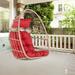 Egg Chair with Hanging Chains Outdoor All Weather Wicker Hanging Hammock Chair with Red Cushions Patio Foldable Basket Swing Chair for Porch Balcony Backyard Garden Bedroom D6625