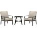 Hanover Cortino 3-Piece Commercial-Grade Patio Seating Set with 2 Cushioned Club Chairs and a 22-In. Aluminum Slat-Top Side Table
