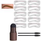 Eyebrow Stamp Stencil Kit One Step Brow Stamp Shaping Kit stamp on eyebrows waterproof Eyebrow Definer Long Lasting Eyebrow Stamp With 10 Reusable Eyebrow Stencils (light brown)