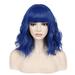 RightOn 14 Dark Blue Wig Short Curly Wig with Bangs Blue Wig Synthetic Wigs Women Girls Blue Wig with Wig Cap