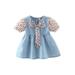 Peyakidsaa Toddler Infant Baby Girl Summer Denim Dress Casual Short Sleeve V Neck Bow Front A-line Dress
