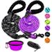 LOBEVE 2-Pack Reflective Dog Leash Set with Padded Handles for Medium to Large Dogs - Includes Collapsible Pet Bowl and Garbage Bags for Convenient On-the-Go Use(1/2 x 5 FT Purple)