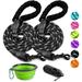 LOBEVE 2-Pack Reflective Dog Leash Set with Padded Handles for Medium to Large Dogs - Includes Collapsible Pet Bowl and Garbage Bags for Convenient On-the-Go Use(1/2 x 5 FT Black)
