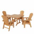 WestinTrends Dylan Adirondack Patio Dining Set for 4 All Weather Poly Lumber Outdoor Table and Chairs Set of 4 43 Trestle Square Dining Table and Seashell Adirondack Dining Chair Teak