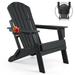 PAOLFOX Patio Folding Adirondack Chair with Cup Holder Black