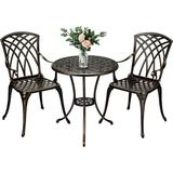 Yartaka 3-Piece Floral Outdoor Patio Bistro Set Cast Aluminum Outdoor Furniture Small Patio Sets Balcony Furniture Sets Small Outdoor Table and Chairs Patio Chair Set Bronze