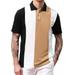 Hfyihgf Mens Classic Stripes Regular Fit Polo Shirts Vintage Short Sleeve Lapel Tops Casual Jersey Golf T Shirt(Khaki M)