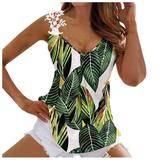 REORIAFEE Sleeveless Tops for Women Dressy Fashion Print Vest V Neck Sleeveless Blouse Lace Suspenders Tops Going out Sweatshirt Green S