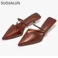 SUOJIALUN-Pantoufles pointues à talons bas pour femmes chaussures provoqué pour dames mules