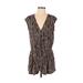BCBGeneration Romper Plunge Short sleeves: Tan Print Rompers - Women's Size X-Small