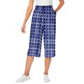 Plus Size Women's Elastic-Waist Knit Capri Pant by Woman Within in Navy Watercolor Tile (Size S)